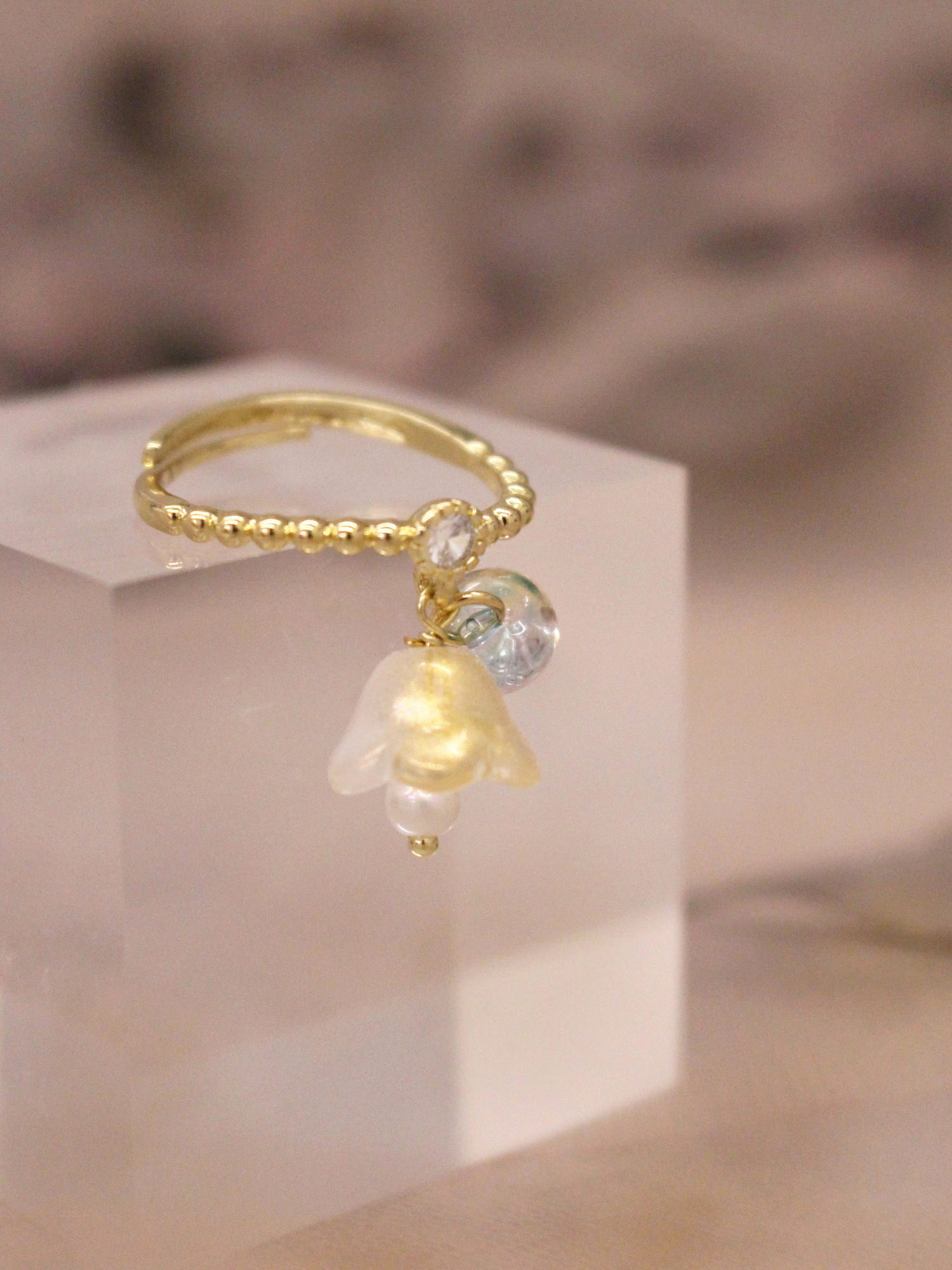 落葉微光。MUCHAT手作14KGP透彩鈴蘭花戒指