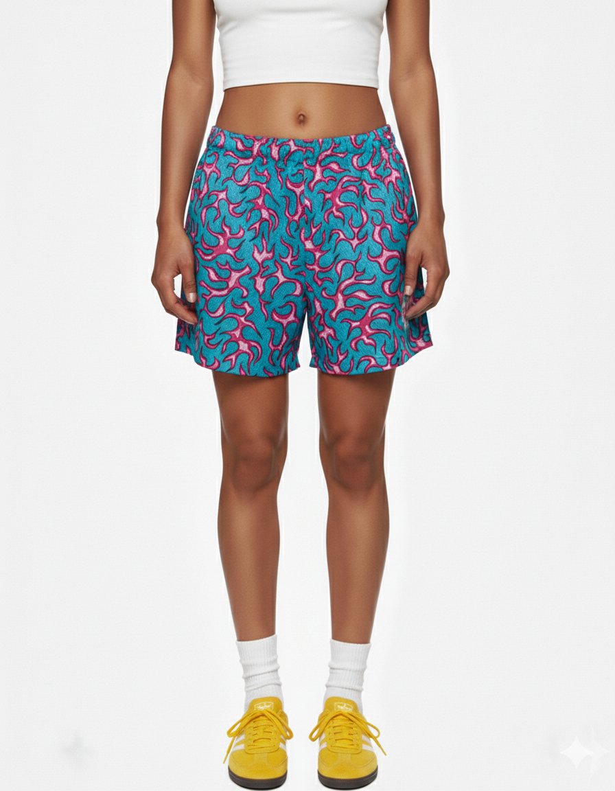 MTA FULL-PRINT FLAME MESH SHORTS 黑 綠 粉 透氣 運動 網眼 滿版火焰 單層 網布 短褲【MT25P002】