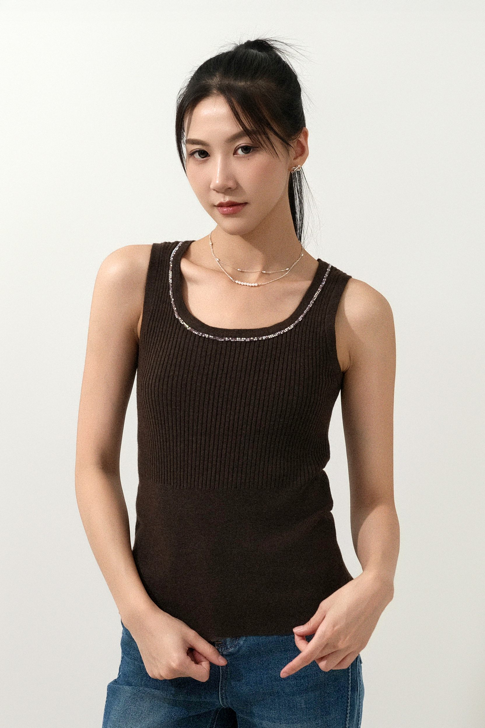 閃石領邊針織背心 (現貨款式）