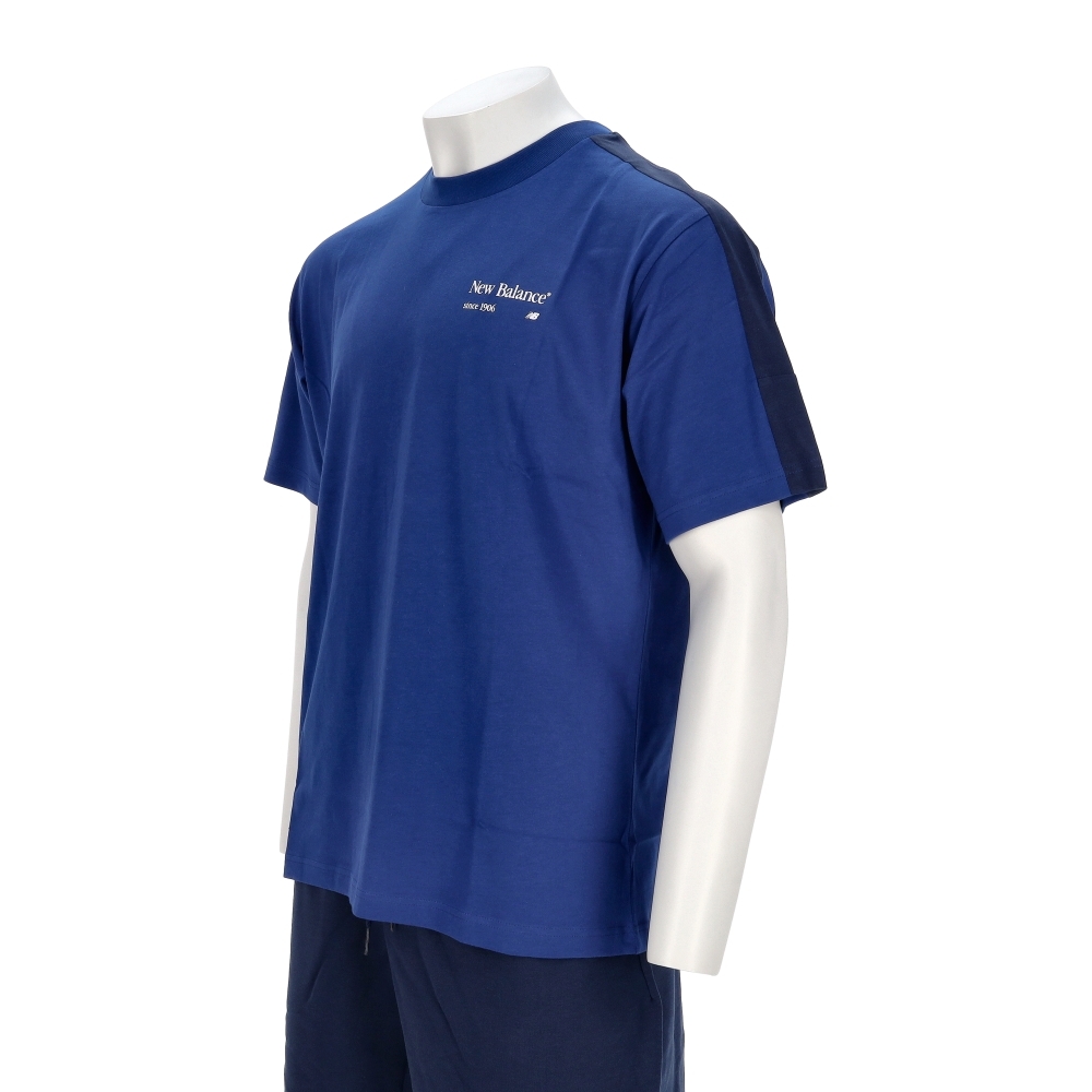 New Balance 男款 藍色 NB 美規 圓領 上衣 休閒 簡約 純棉 短袖 MT53501GAB
