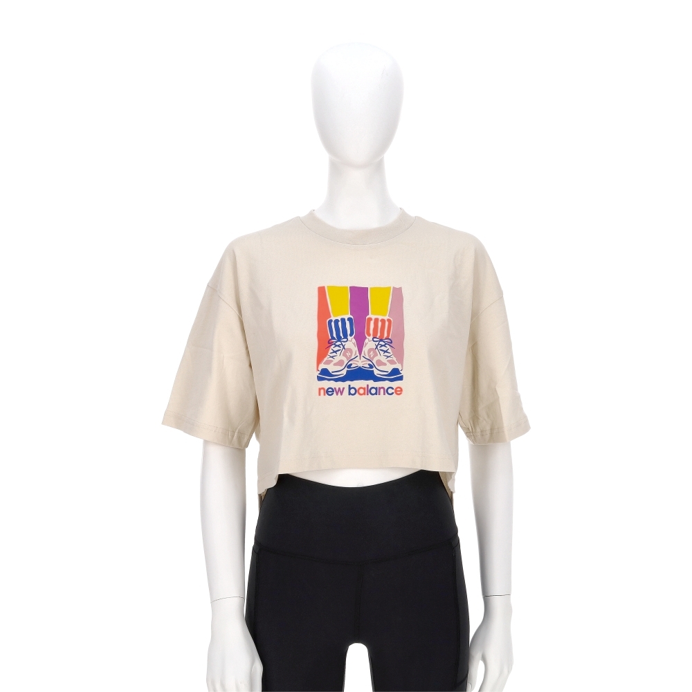 New Balance 女款 米白色 NB 漸層 印花 圖案 短版T 上衣 休閒 短袖 WT53904LIN