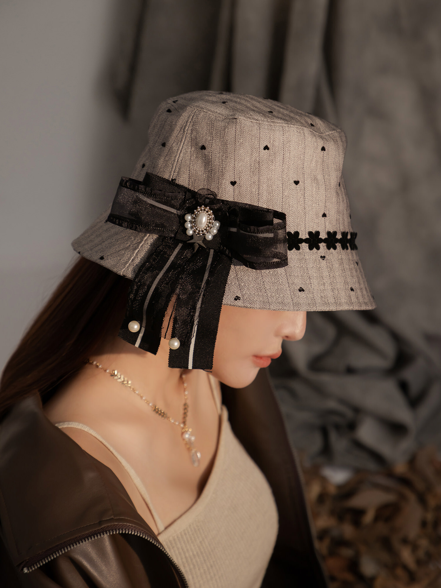 徠卡記憶。MUCHAT手作愛心花邊漁夫帽 (含蝶結別針)