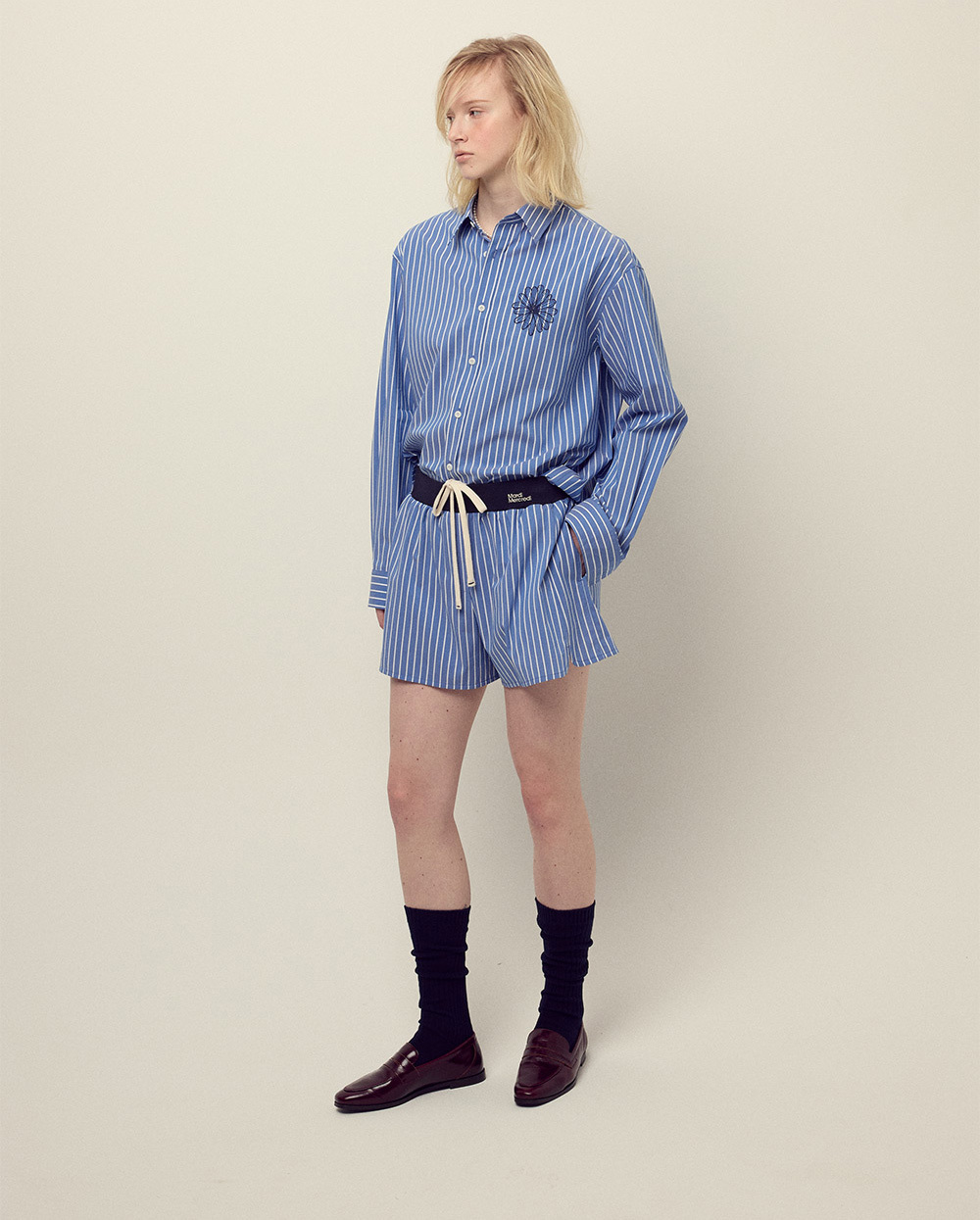 MARDI MERCREDI 條紋短褲藍色撞色棉質COTTON SHORTS STRIPE CO