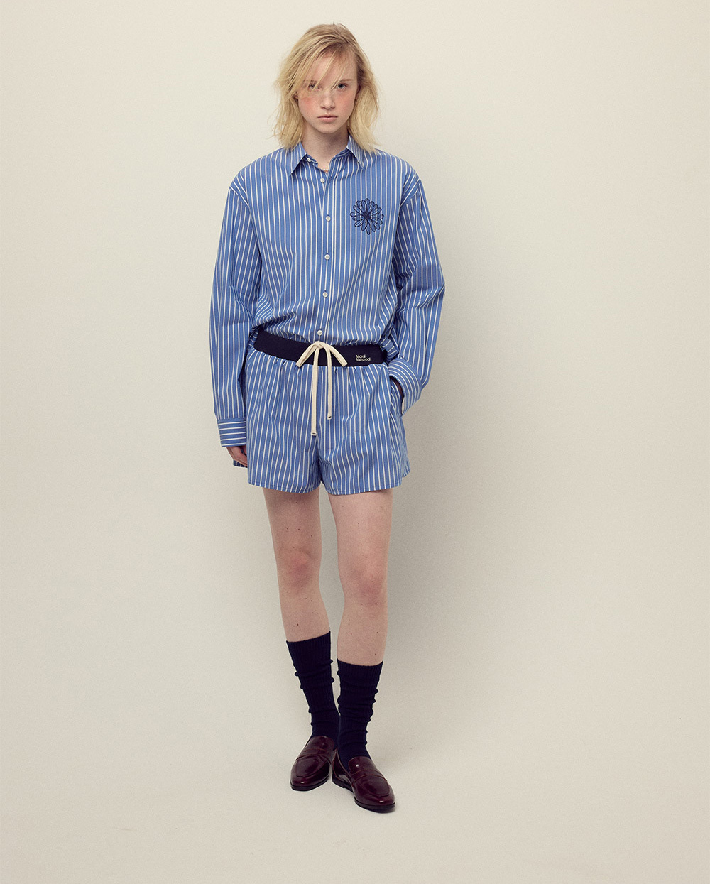 MARDI MERCREDI 條紋短褲藍色撞色棉質COTTON SHORTS STRIPE CO