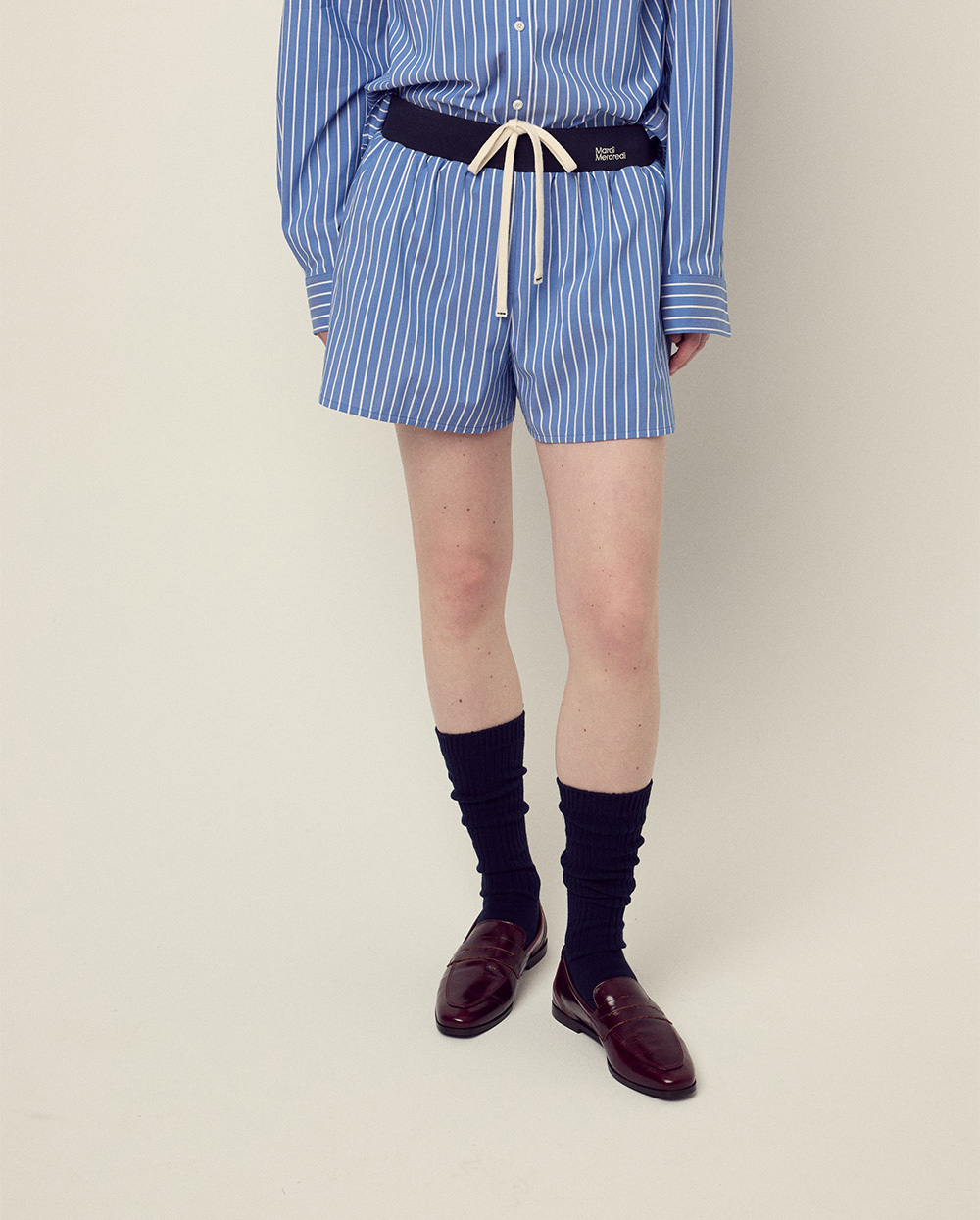 【Mardi Mercredi】COTTON SHORTS STRIPE MARDI MERCREDI 條紋短褲藍色撞色棉質COTTON SHORTS STRIPE CO