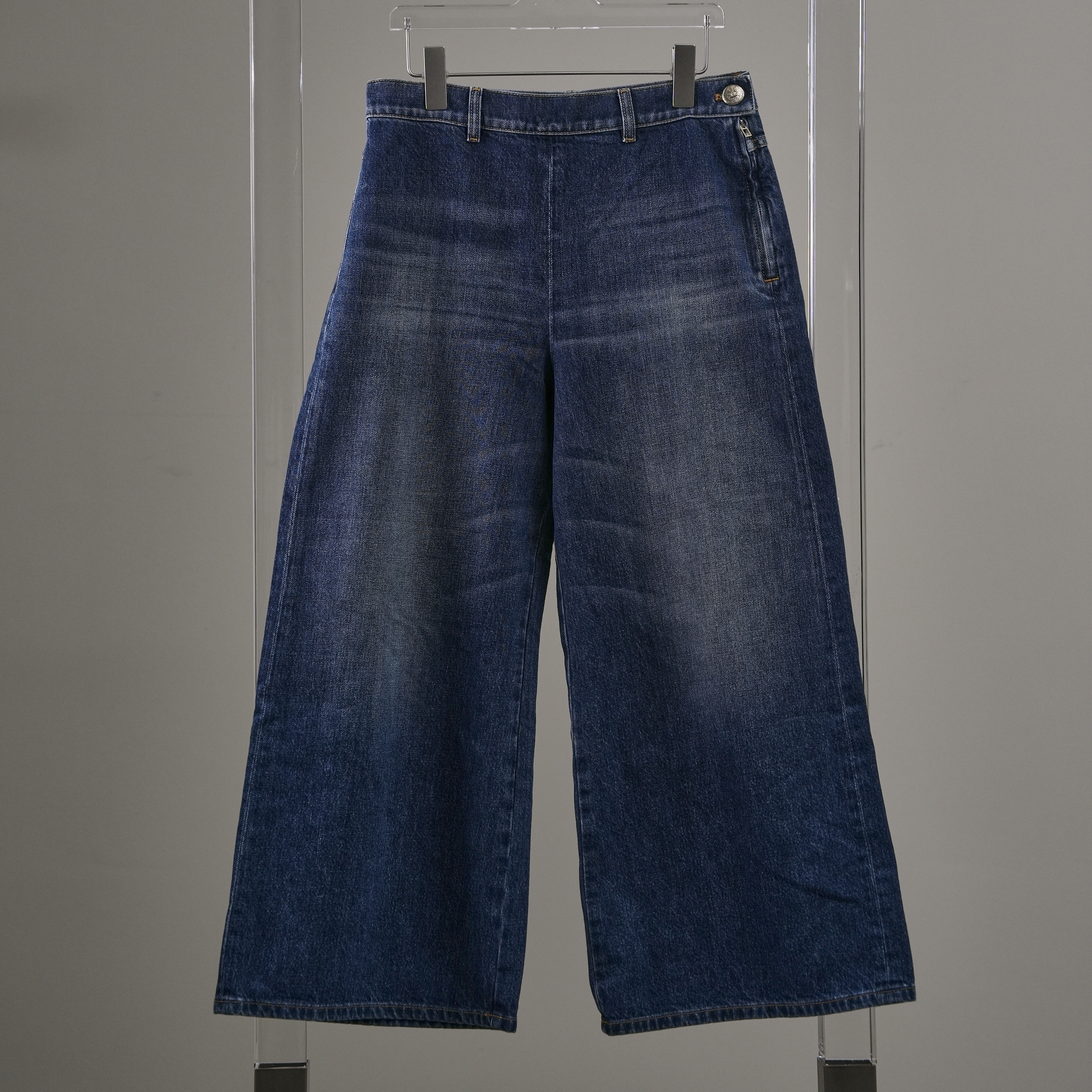 Chanel 24K側邊拉鍊牛仔寬褲#38