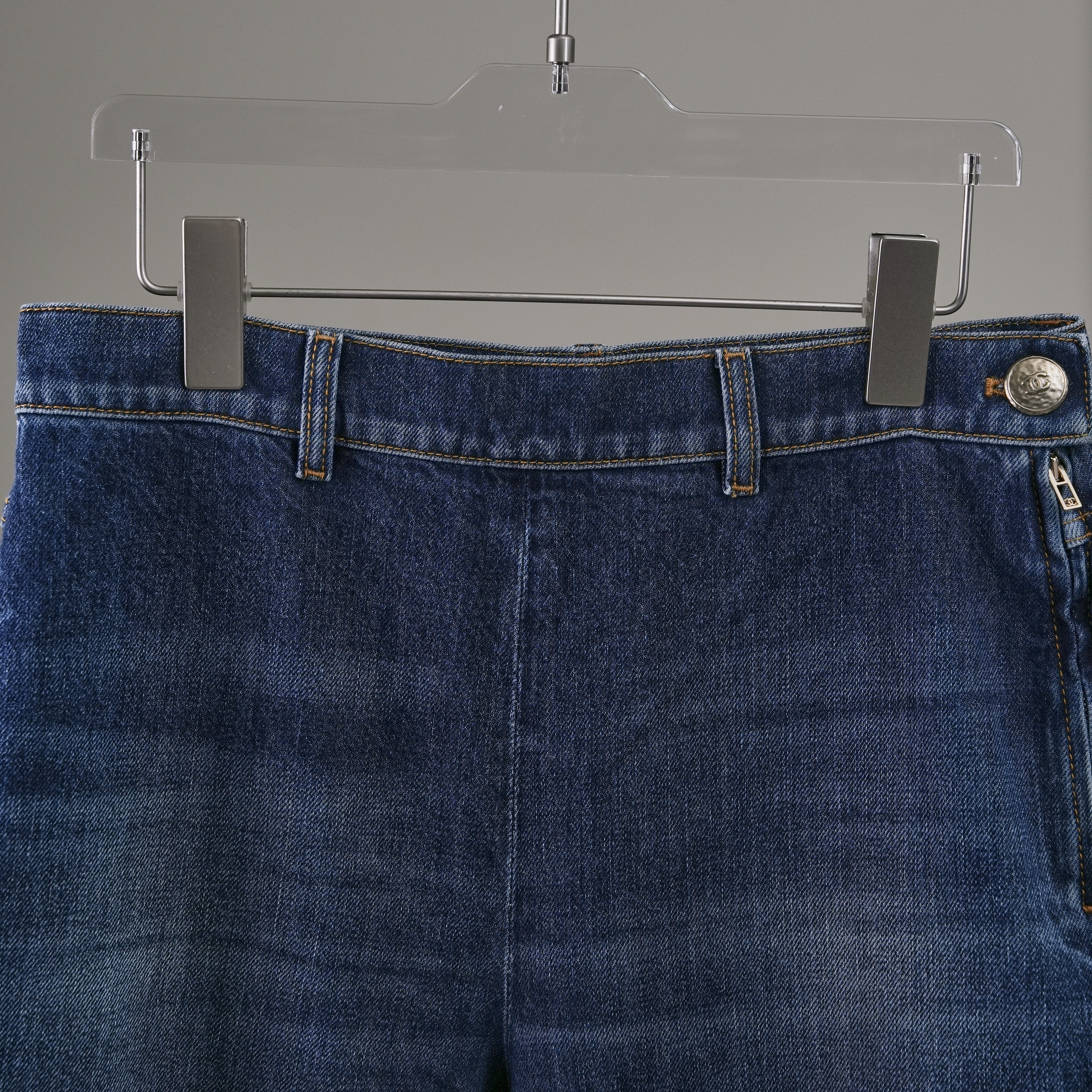 Chanel 24K側邊拉鍊牛仔寬褲#38