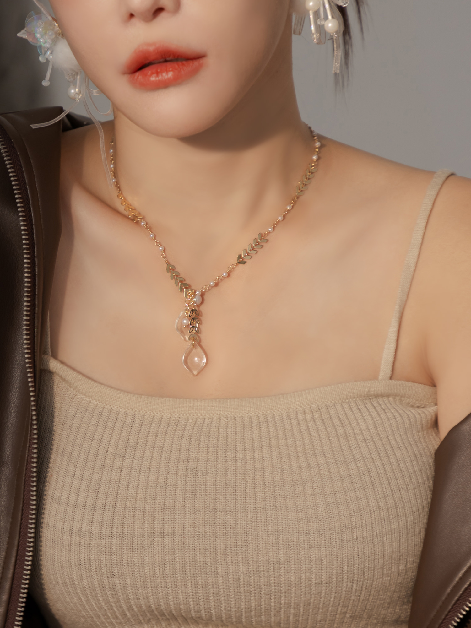 落葉微光。MUCHAT手作14KGP珍珠枝葉項鍊