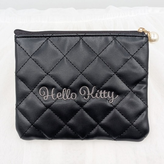 日本 Sanrio Hello Kitty 黑白灰天使造型 PU皮車線壓紋拉鏈袋