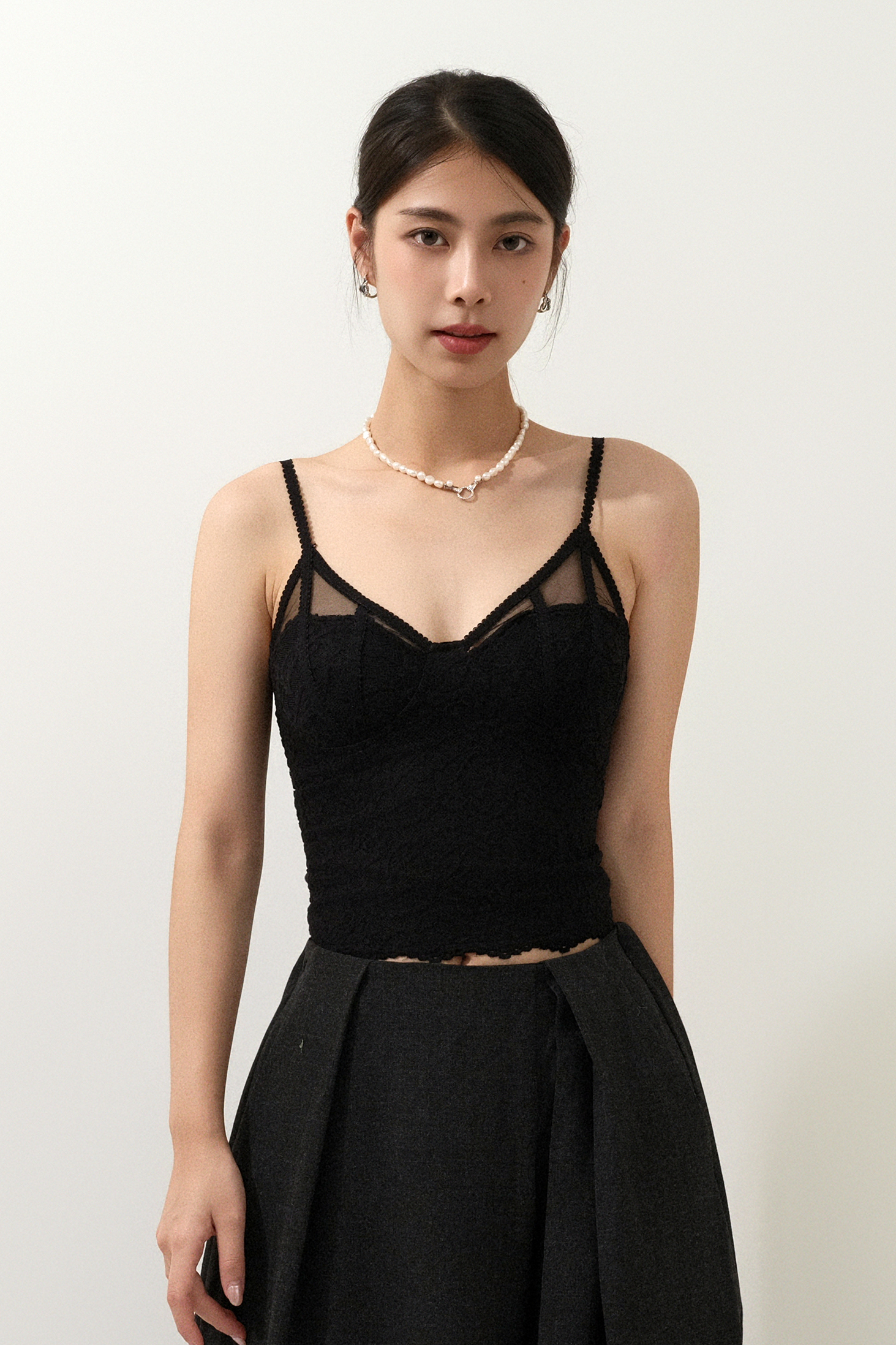 絲絨蕾絲拼網紗bra top (現貨款式）