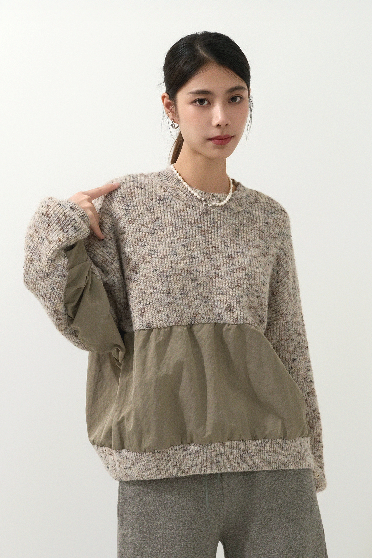 混色冷拼風褸布上衣 (現貨款式）