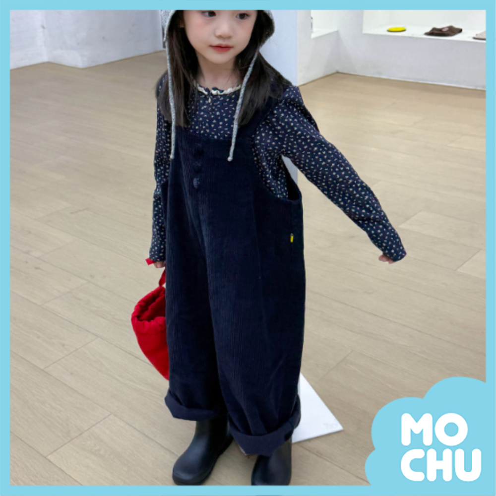 絨坑條吊帶闊腳長褲(二色)