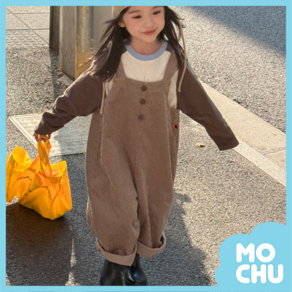 絨坑條吊帶闊腳長褲(二色)