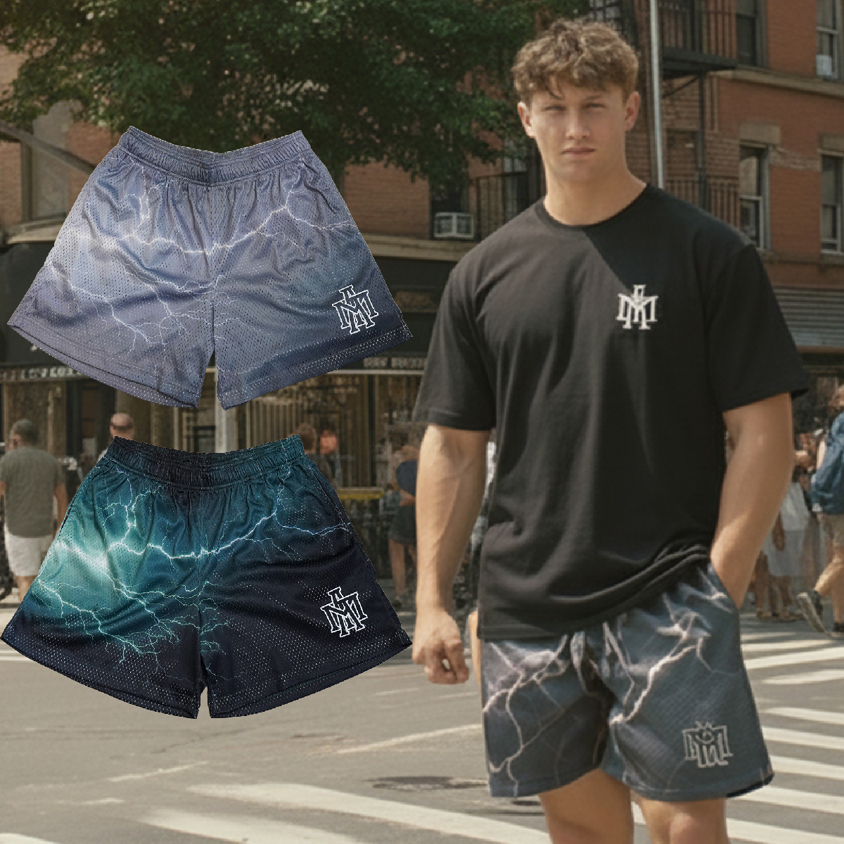 MTA AUTHENTIC LIGHTNING MESH SHORTS 綠 灰 透氣 運動 網眼 真實閃電 單層 網布 短褲【MT25P004】