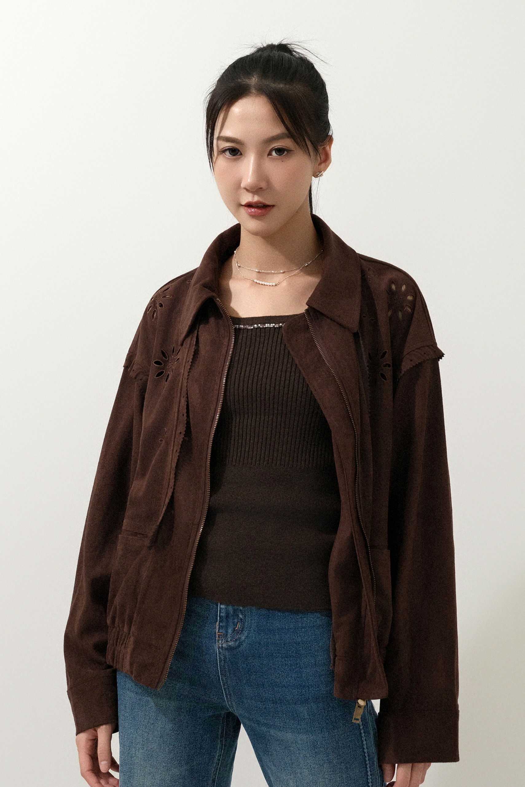 狗牙邊通花仿猄外套 (現貨款式）