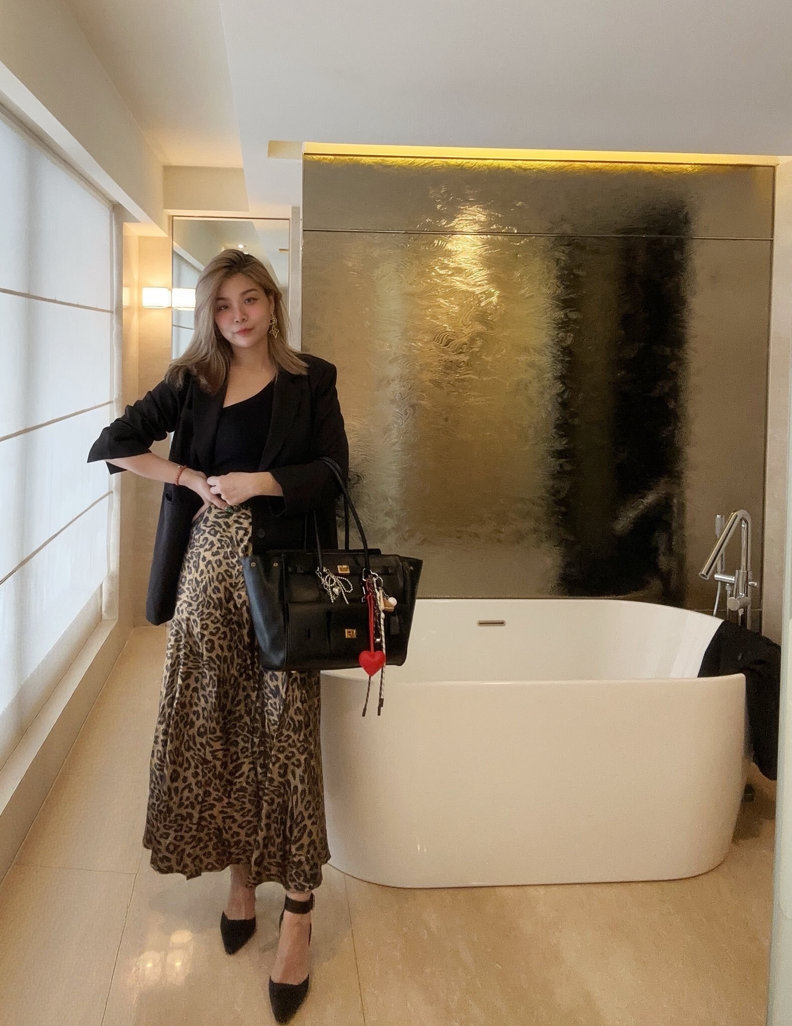 燙金緞面質感 豹紋魚尾裙