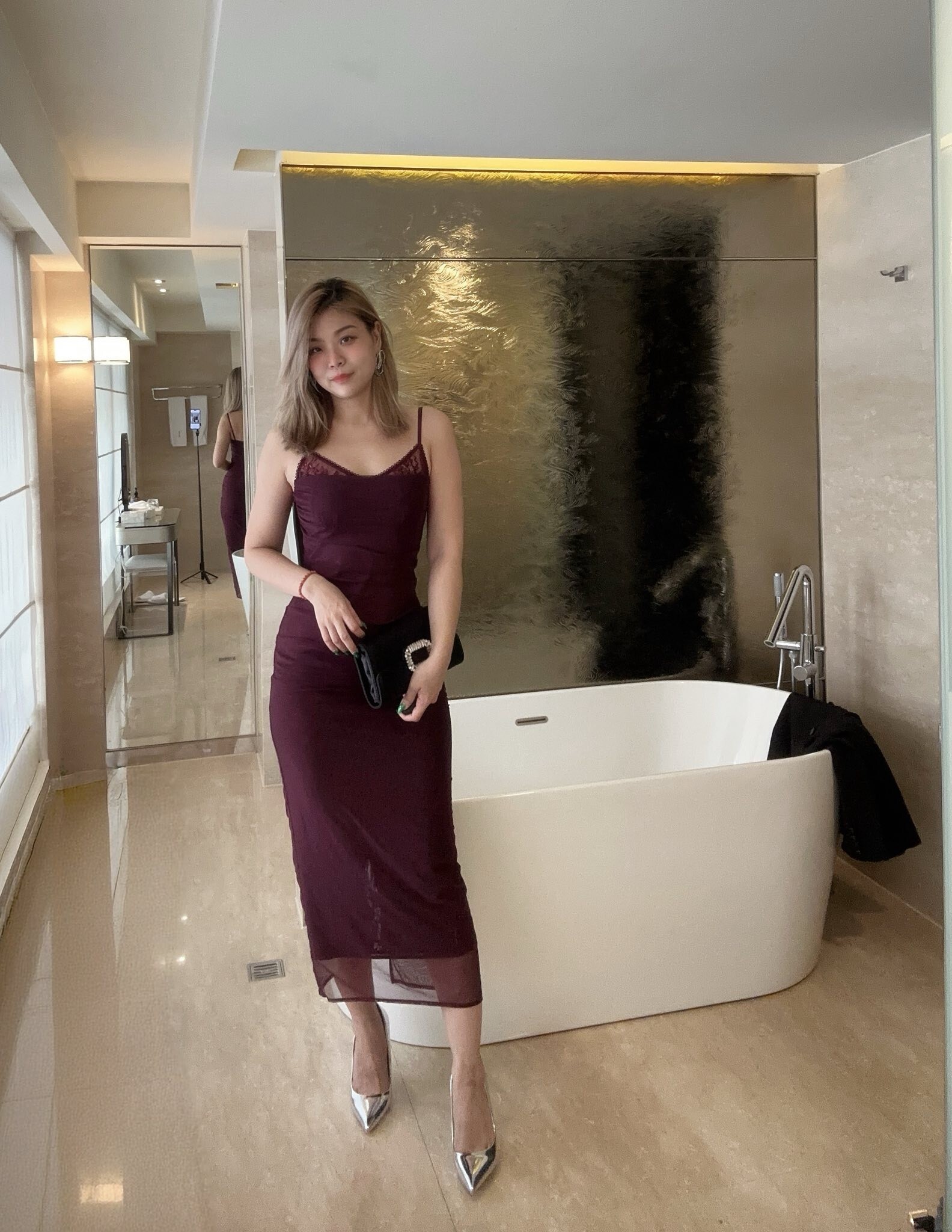 純慾性感 網紗假2件細肩帶洋裝(深紫/黑)