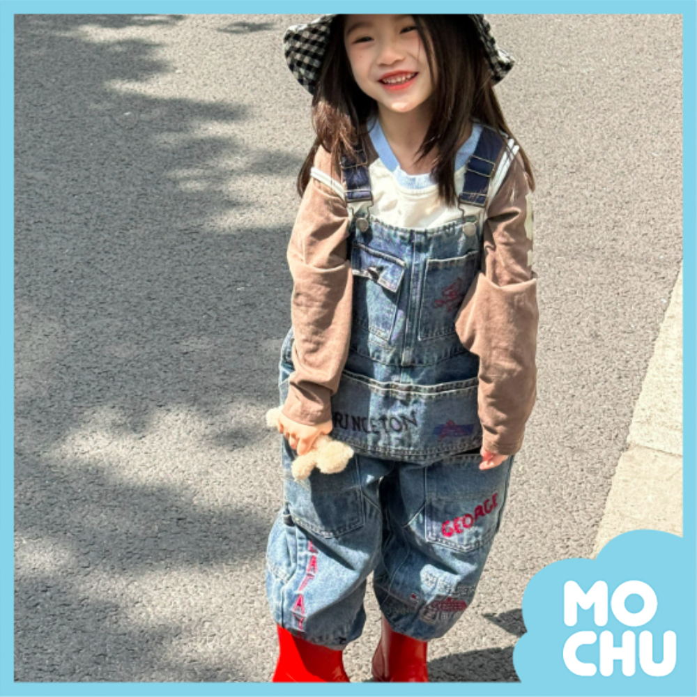 街頭塗鴉刺繡吊帶長褲(二色)