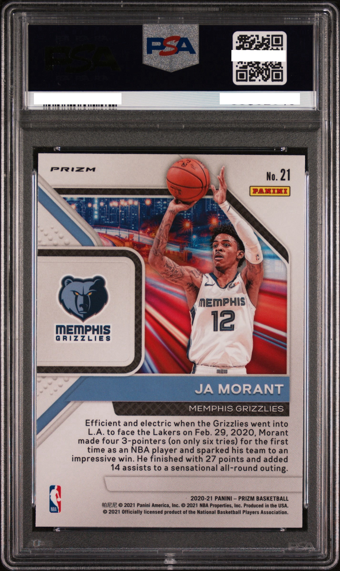 2020 PANINI PRIZM DOWNTOWN BOUND #21 JA MORANT DWNN.BND-FAST BREAK PRIZM【PSA10】
