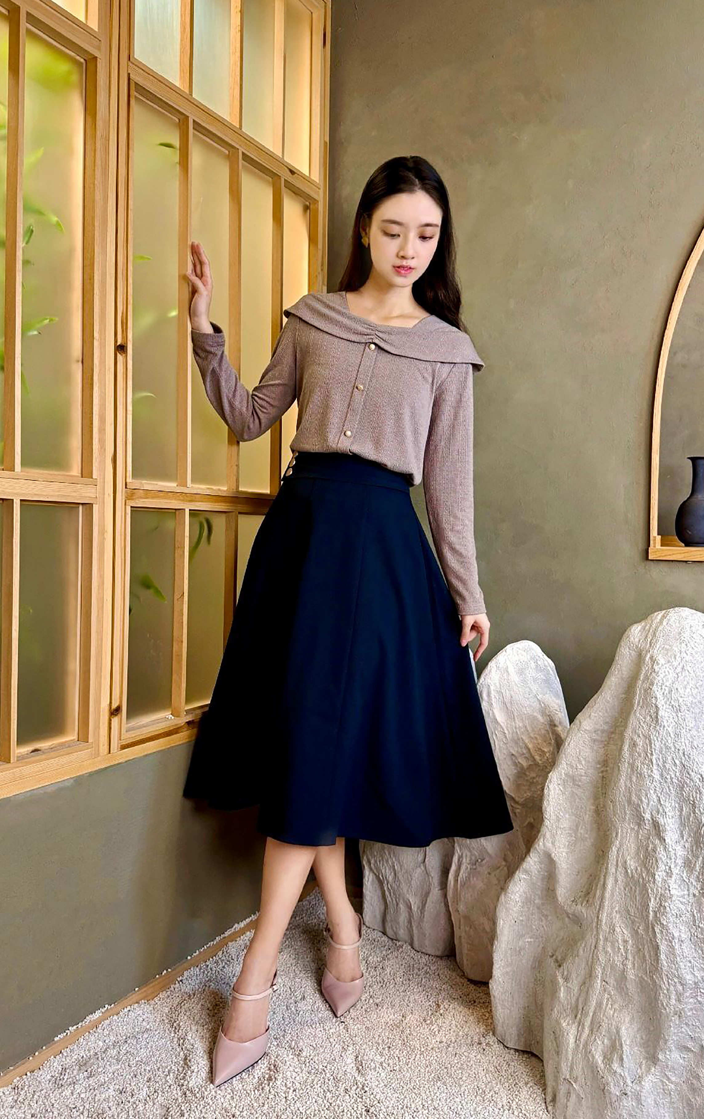 側排鈕半身裙 SK0760