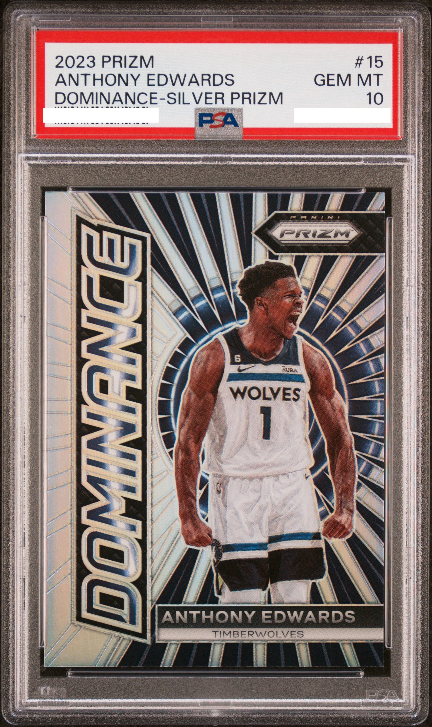 2023 PANINI PRIZM DOMINANCE #15 ANTHONY EDWARDS DOMINANCE-SILVER PRIZM【PSA10】