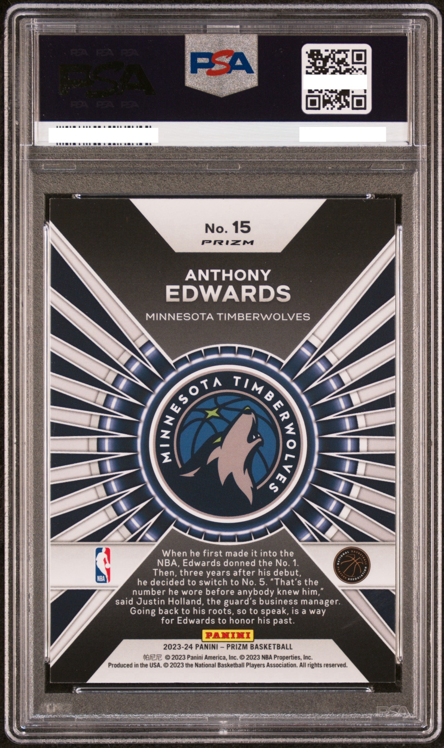 2023 PANINI PRIZM DOMINANCE #15 ANTHONY EDWARDS DOMINANCE-SILVER PRIZM【PSA10】