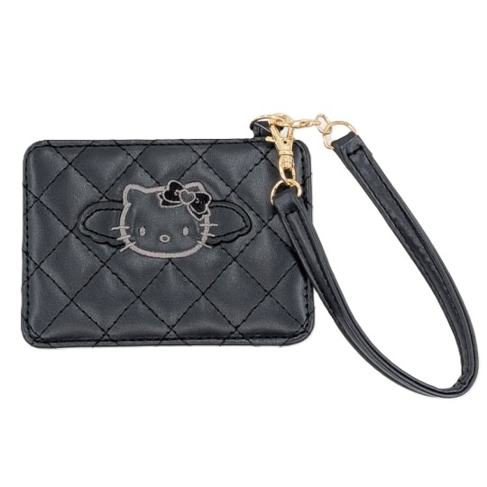 日本 Sanrio Hello Kitty 黑白灰天使造型 PU皮車線壓紋卡片套