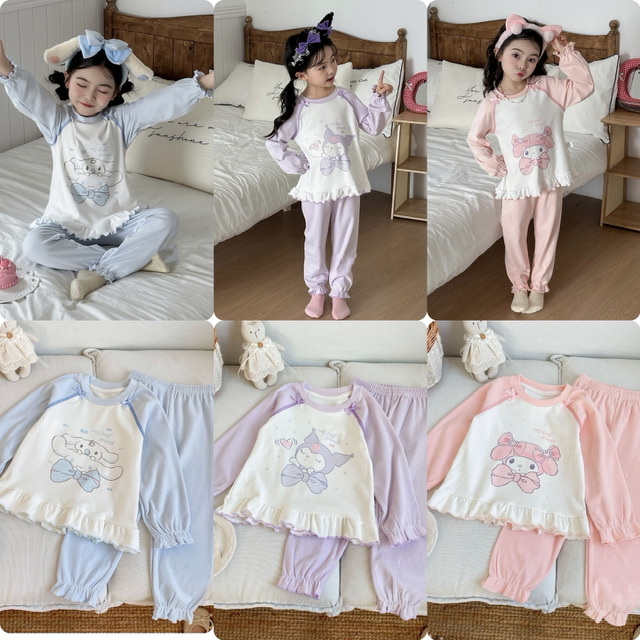 兒童San*rio 角色牛角肩細坑紋長袖家居服-2502422