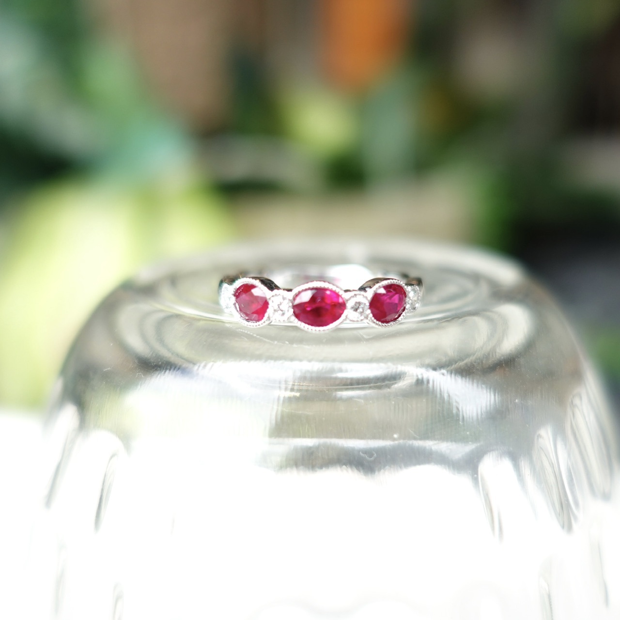 18K金天然紅寶石鑽石復古排戒