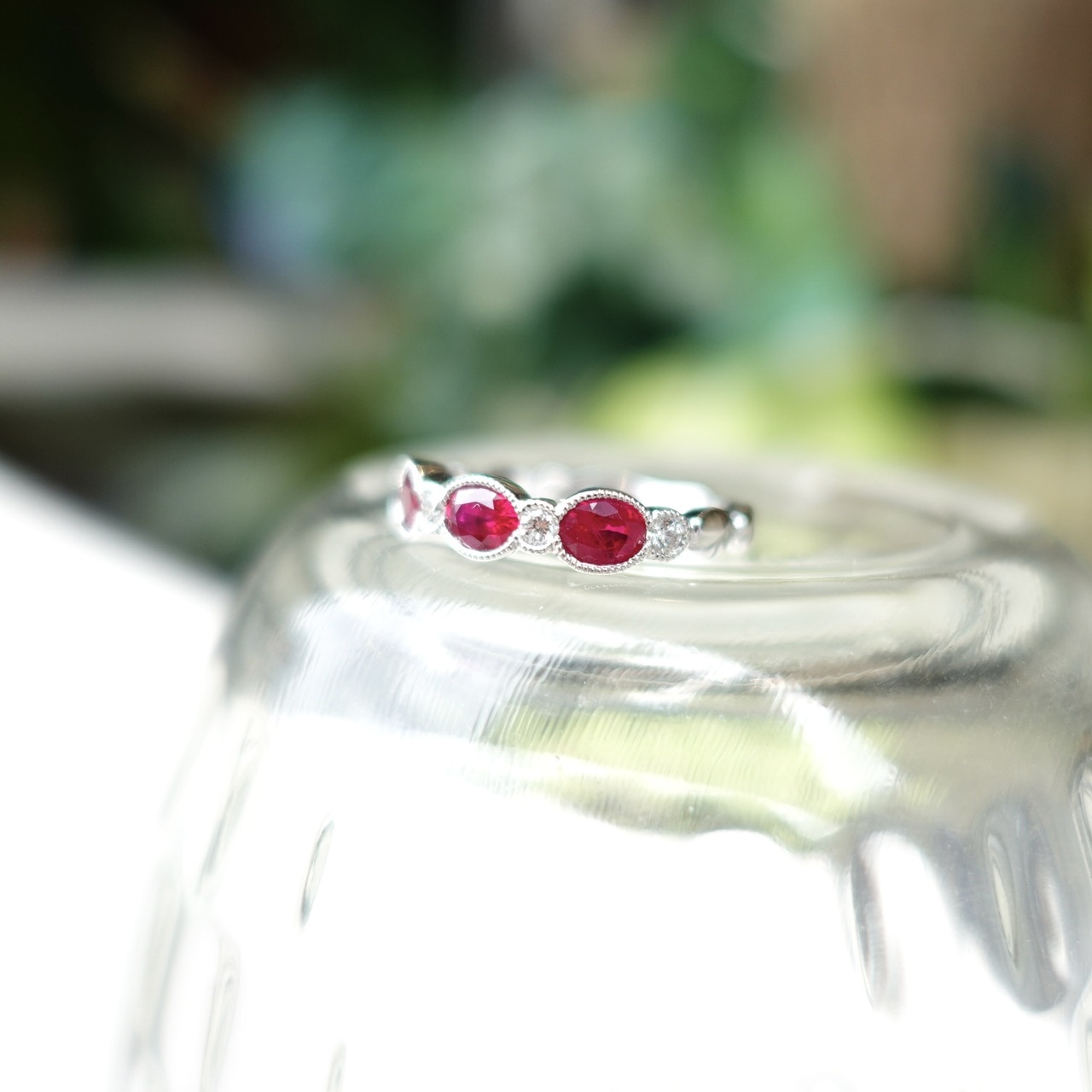 18K金天然紅寶石鑽石復古排戒