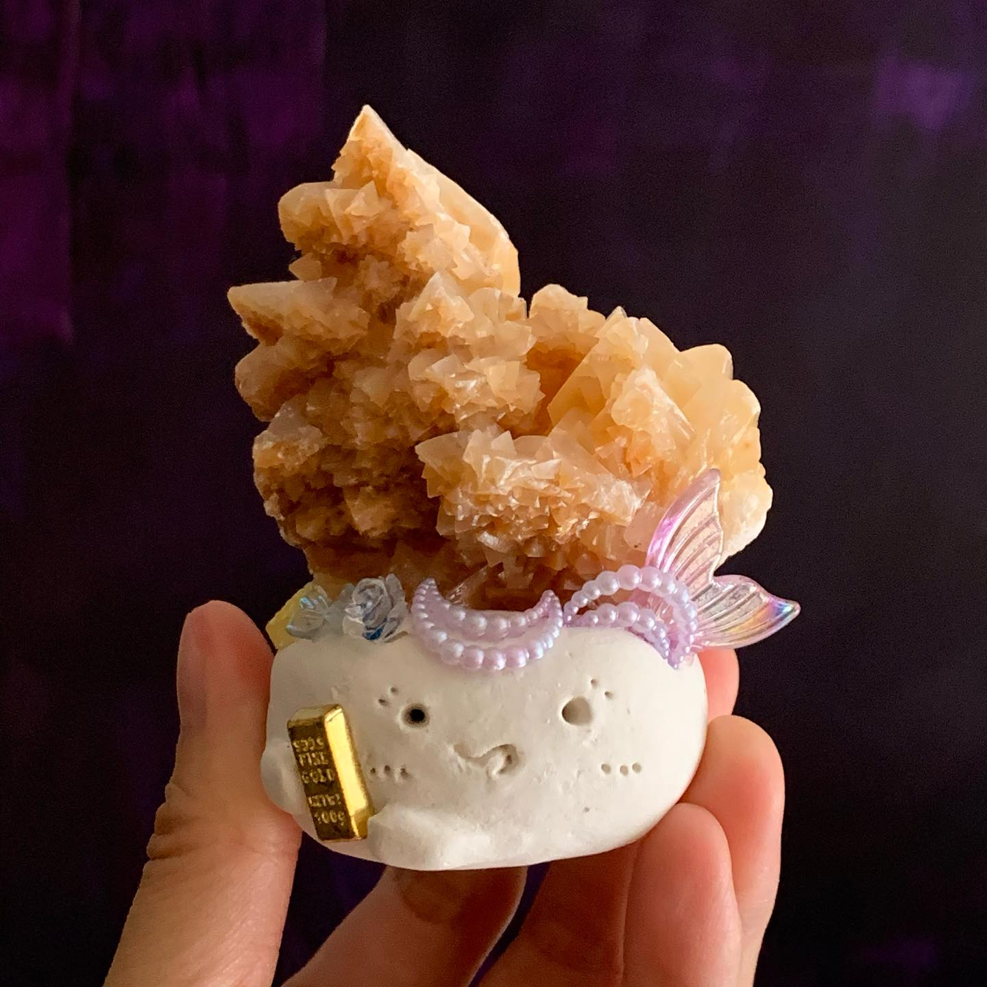 [原石] 黃方解石結晶花 小晶靈 擺件