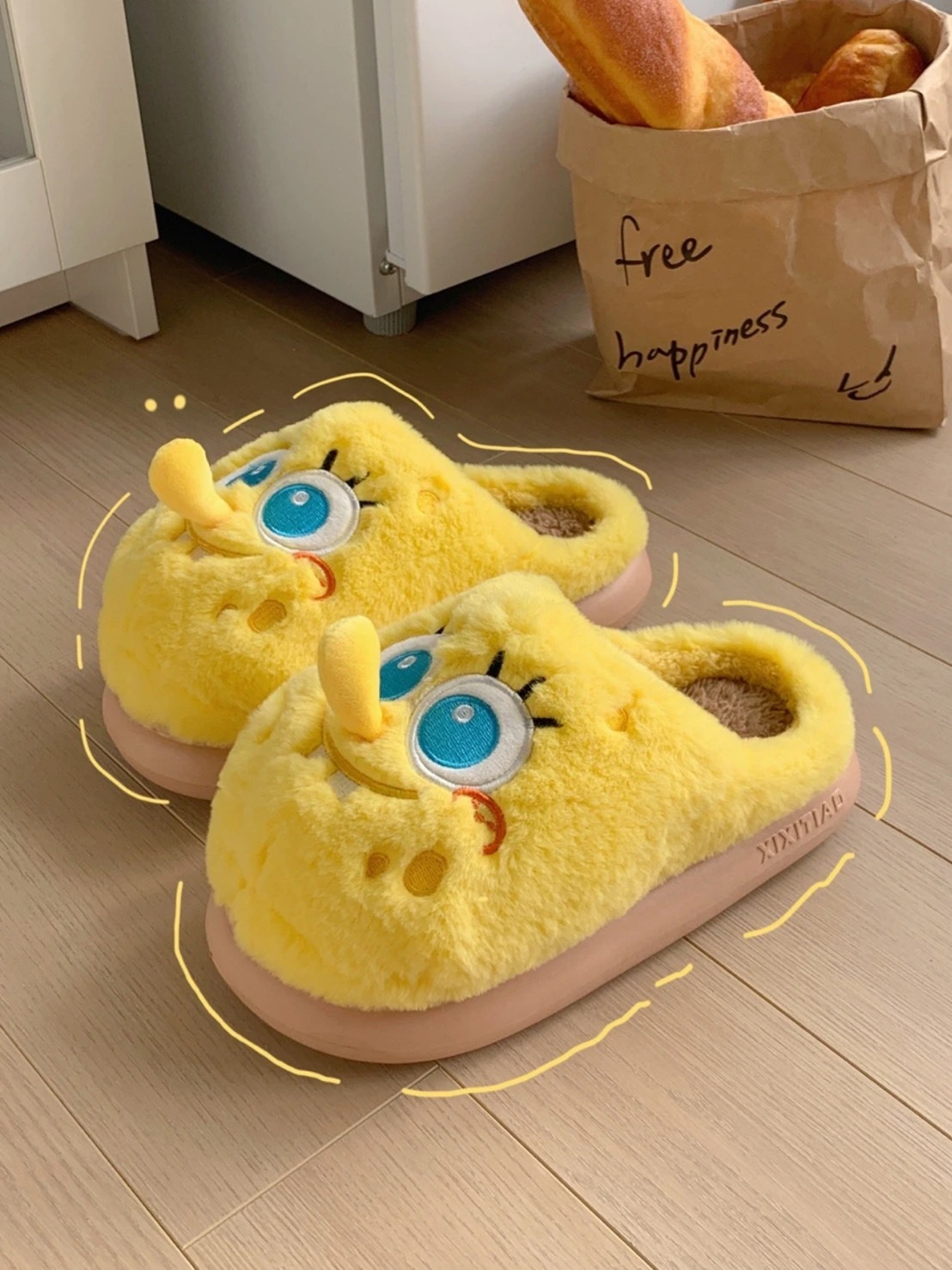 正版授權 海綿寶寶 毛絨絨拖