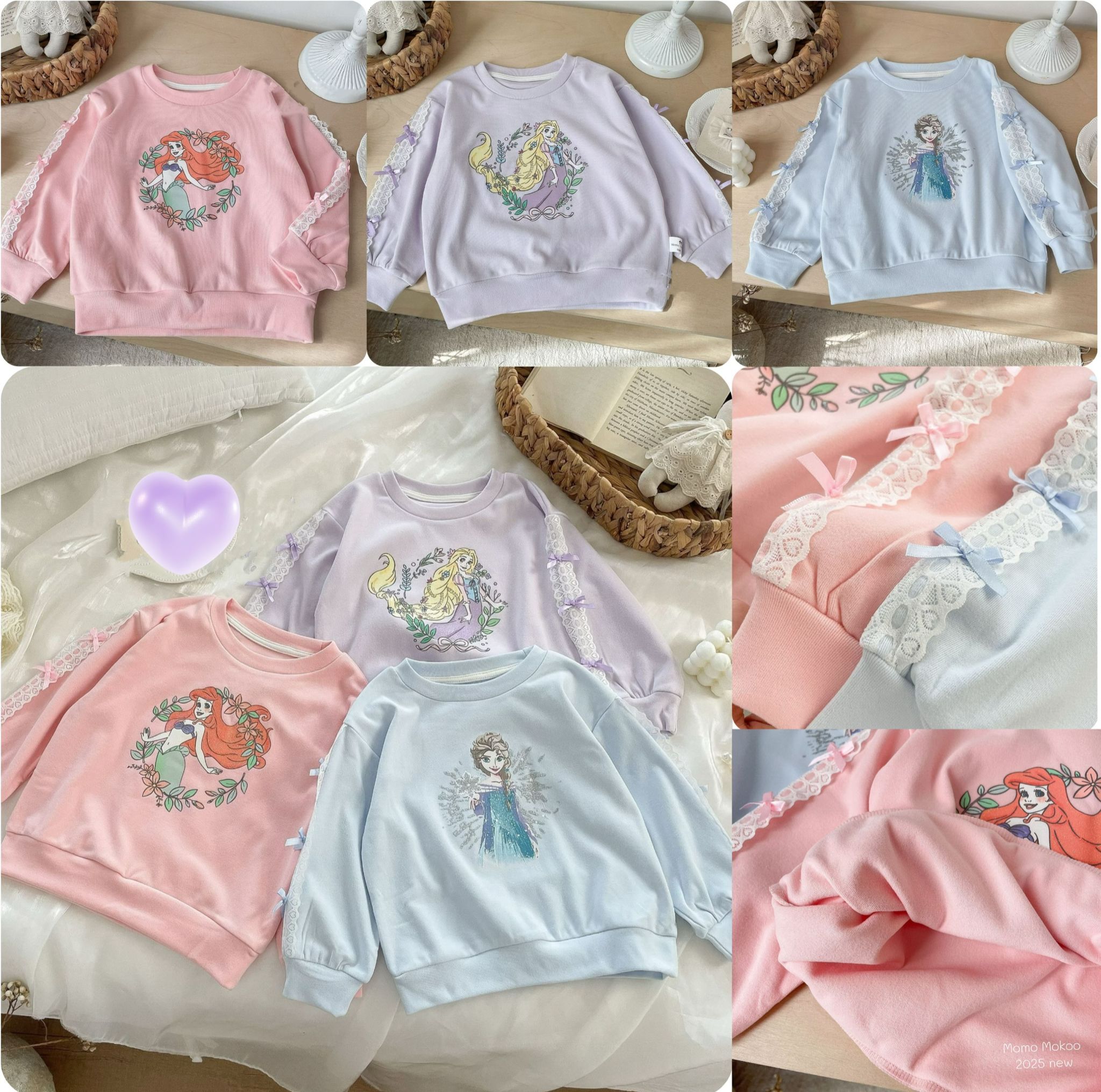 兒童迪士尼公主角色蕾絲手袖邊長袖上衣-2502423