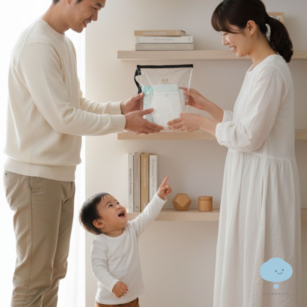 一家人收納完成後的輕鬆微笑畫面,象徵把日常時光好好收藏