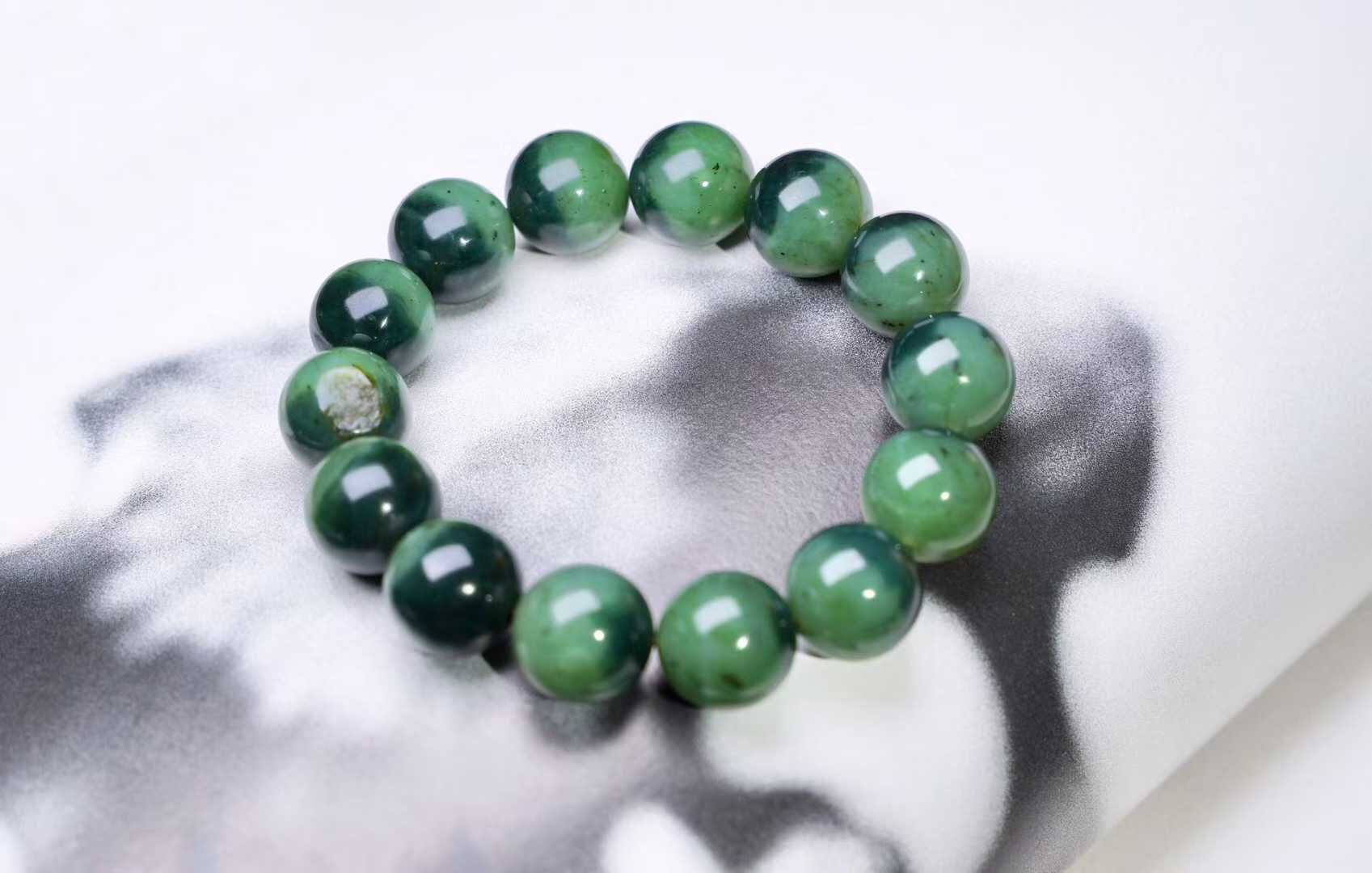 稀有和田玉帶藍雙色碧玉籽料手串 (16mm直徑),天然和田玉軟玉