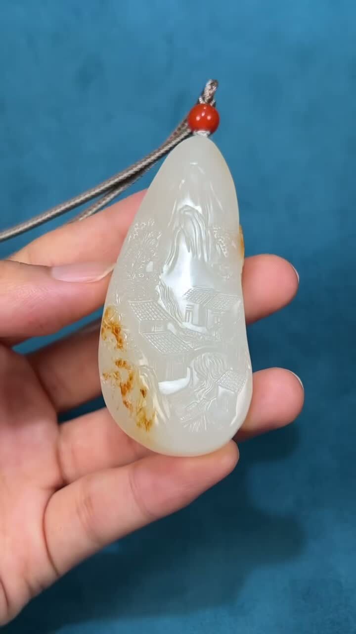 92422 和田玉籽料黃皮山水牌