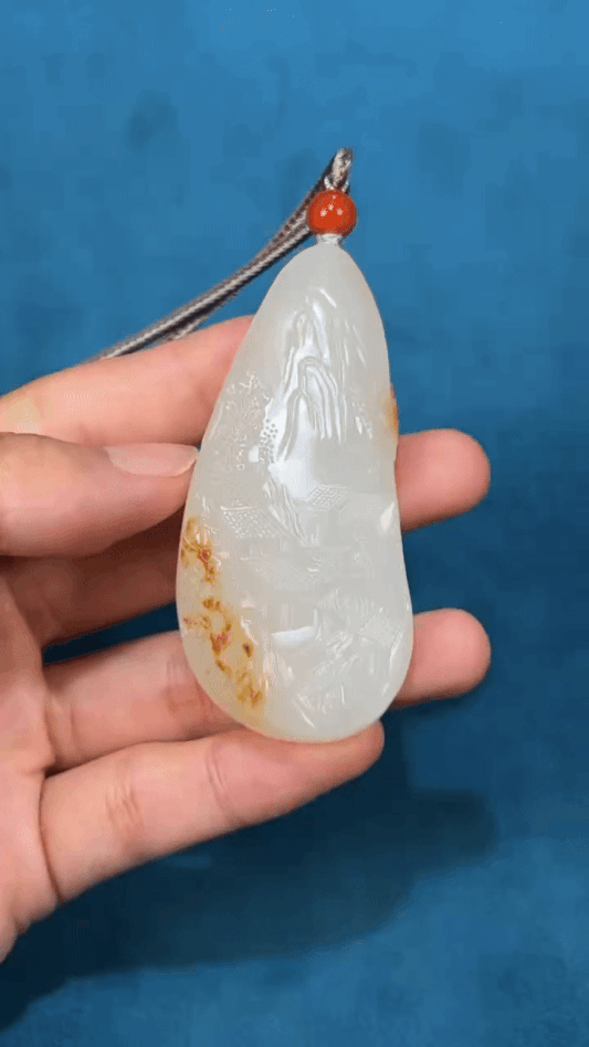 92422 和田玉籽料黃皮山水牌