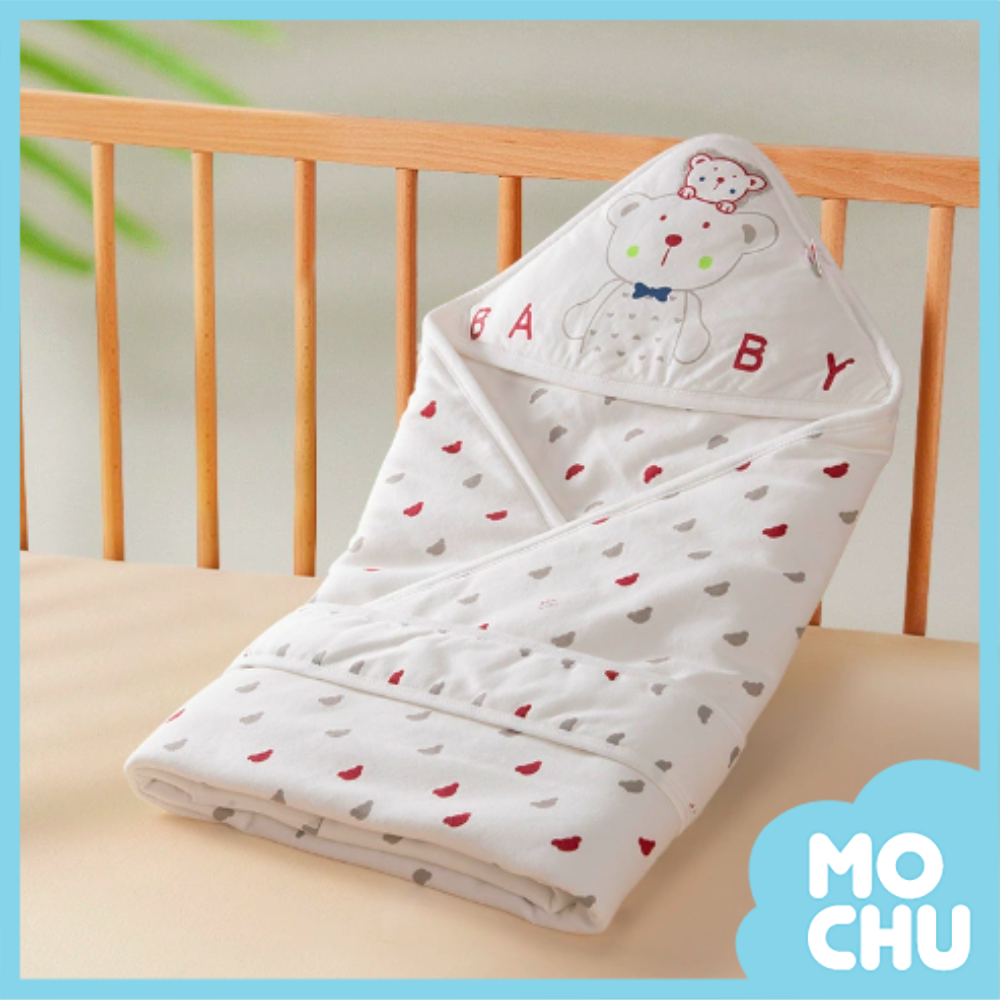 滿版小熊頭純棉包巾薄被兩用(二色)