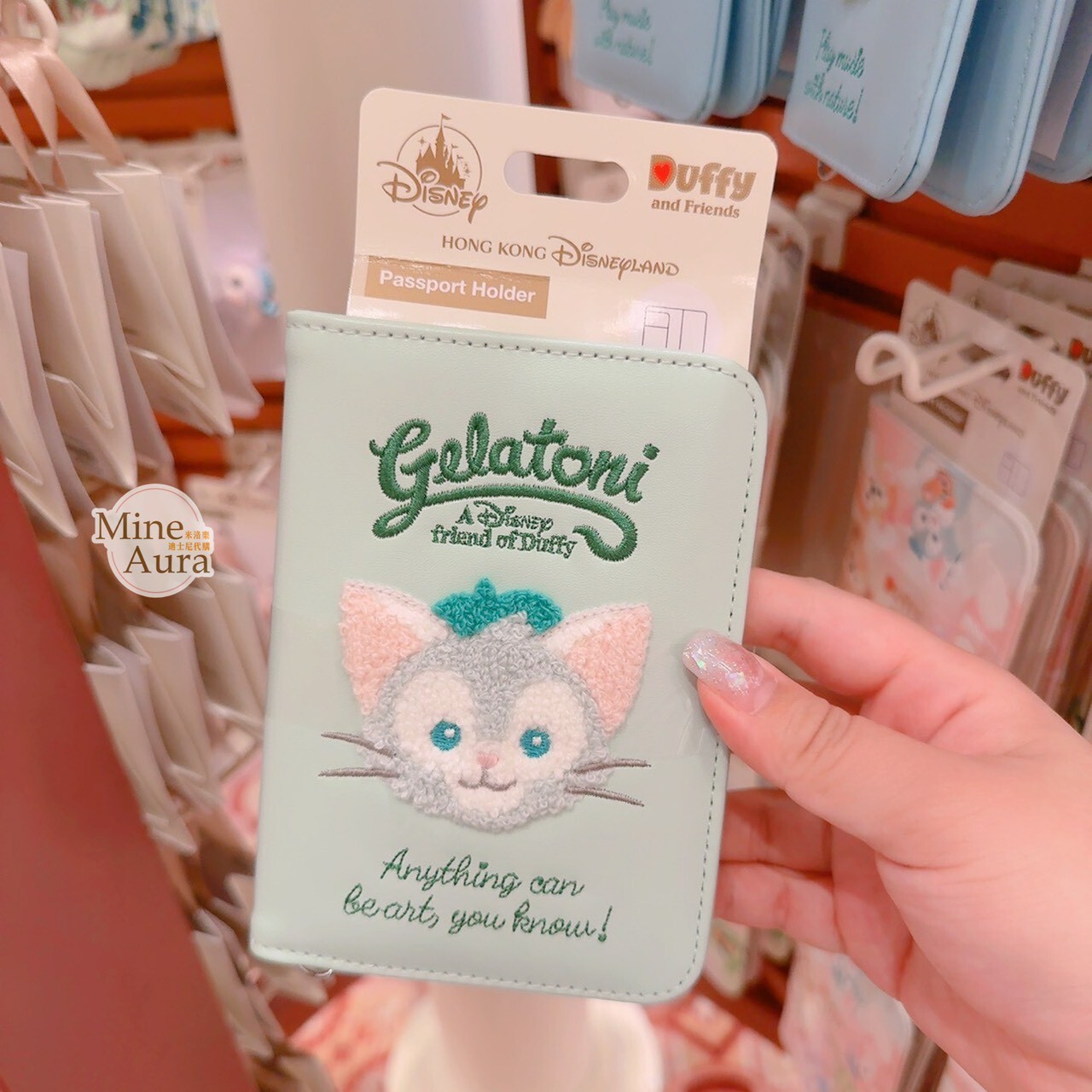 傑拉托尼 畫家貓 Gelatoni 大頭 刺繡圖案 護照套 -香港迪士尼樂園