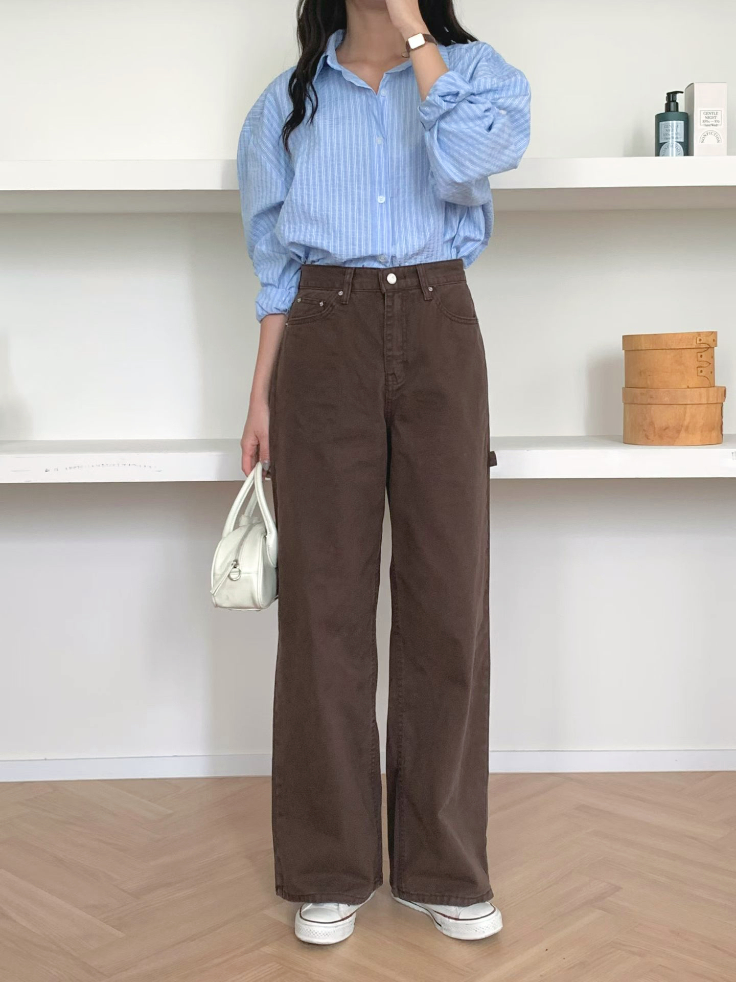 #228N558 韓系美式 大地色工裝感直筒褲