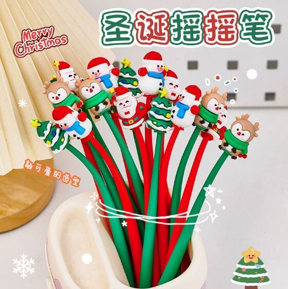 圣诞预购 卡通圣诞硅胶摇摇乐中性笔 随机