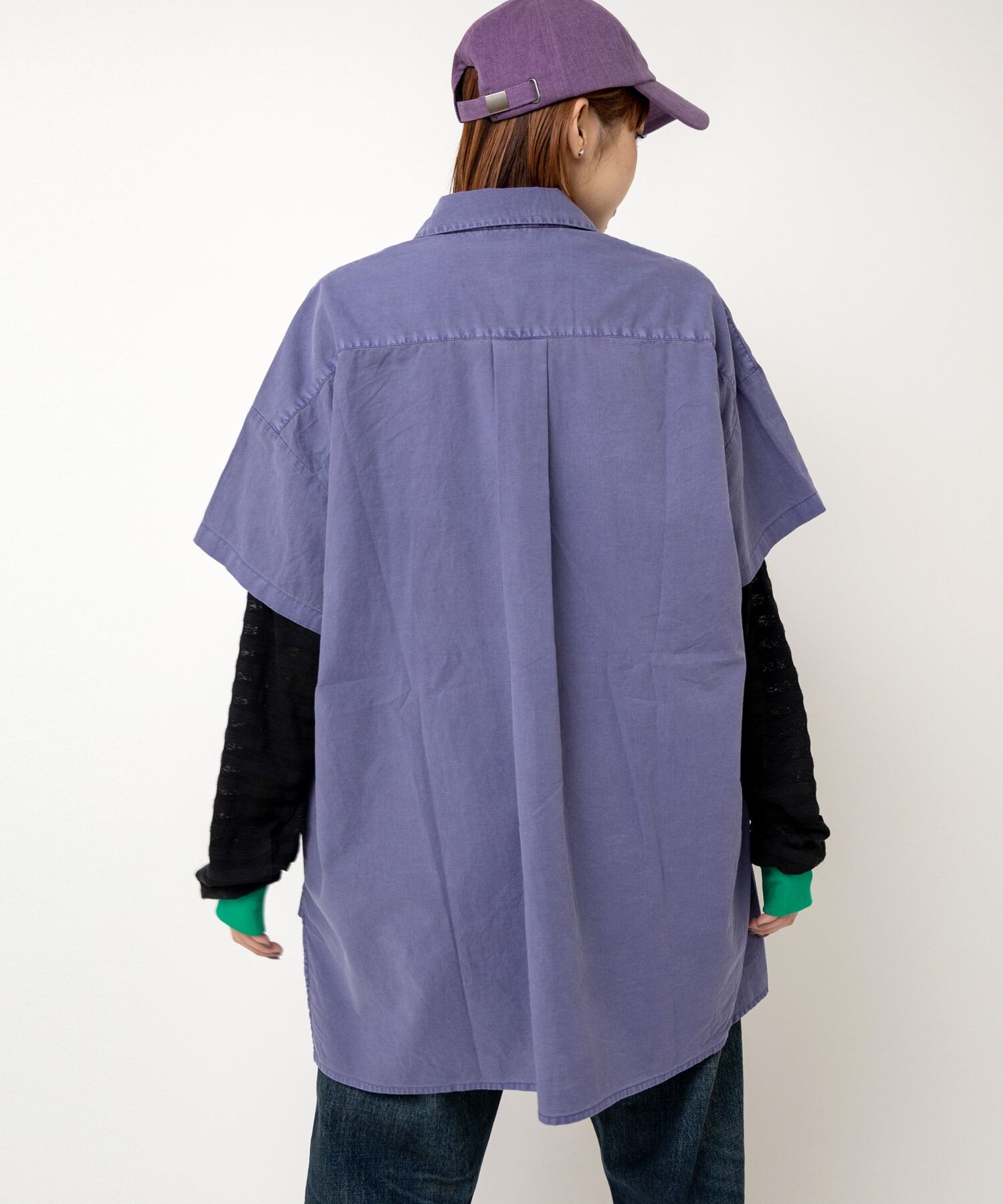 水洗紫立體縫線襯衫上衣