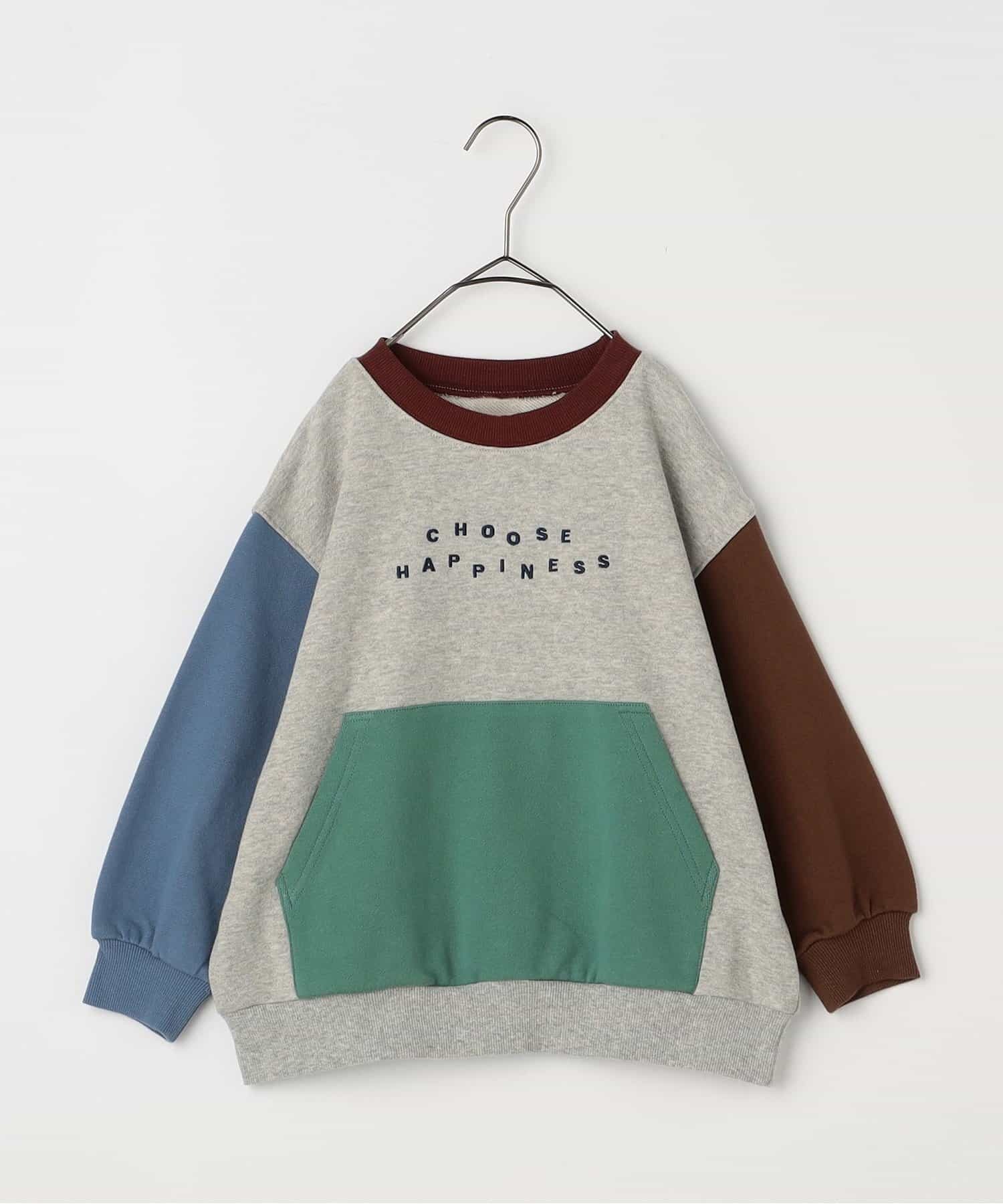 日本p.premier 刺繡大口袋 純棉長袖衛衣 (灰色撞色，130) P411045