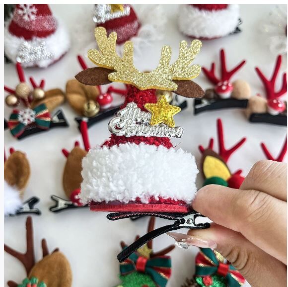 圣诞预购 ins可爱圣诞节鹿角发夹 随机1对