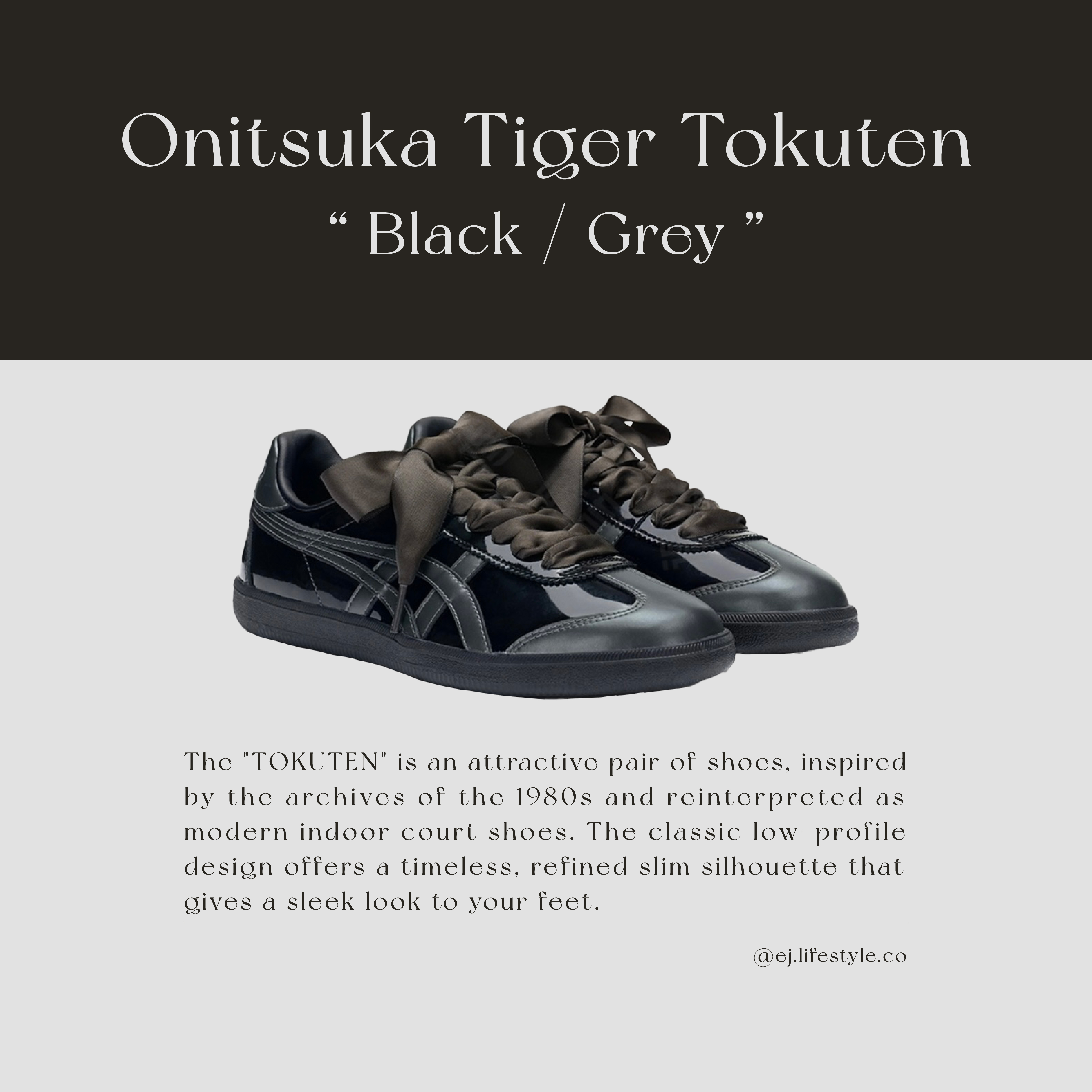 Onitsuka Tiger Tokuten 鬼塚虎 德訓鞋 黑灰 亮面 漆皮 芭蕾風 緞帶 紡紗鞋帶 男女鞋 1183C531-001 / 預購