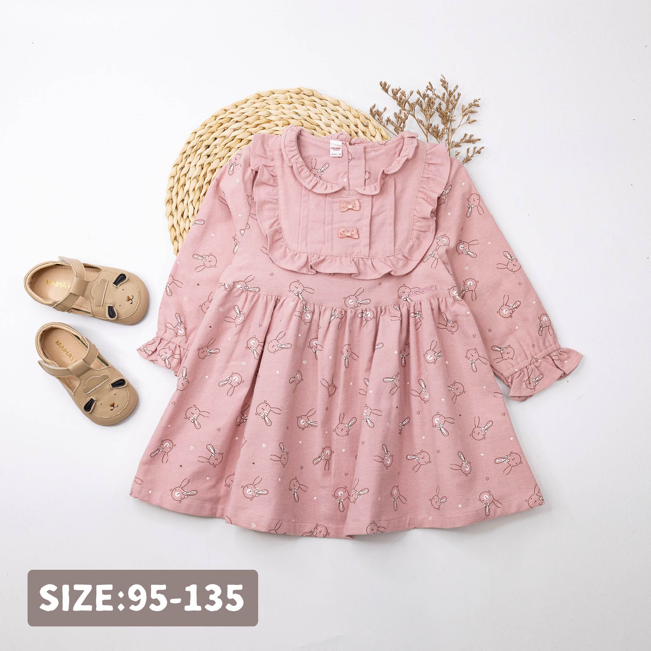 波紳士【22528】氣質荷葉拼接兔兔印花洋裝