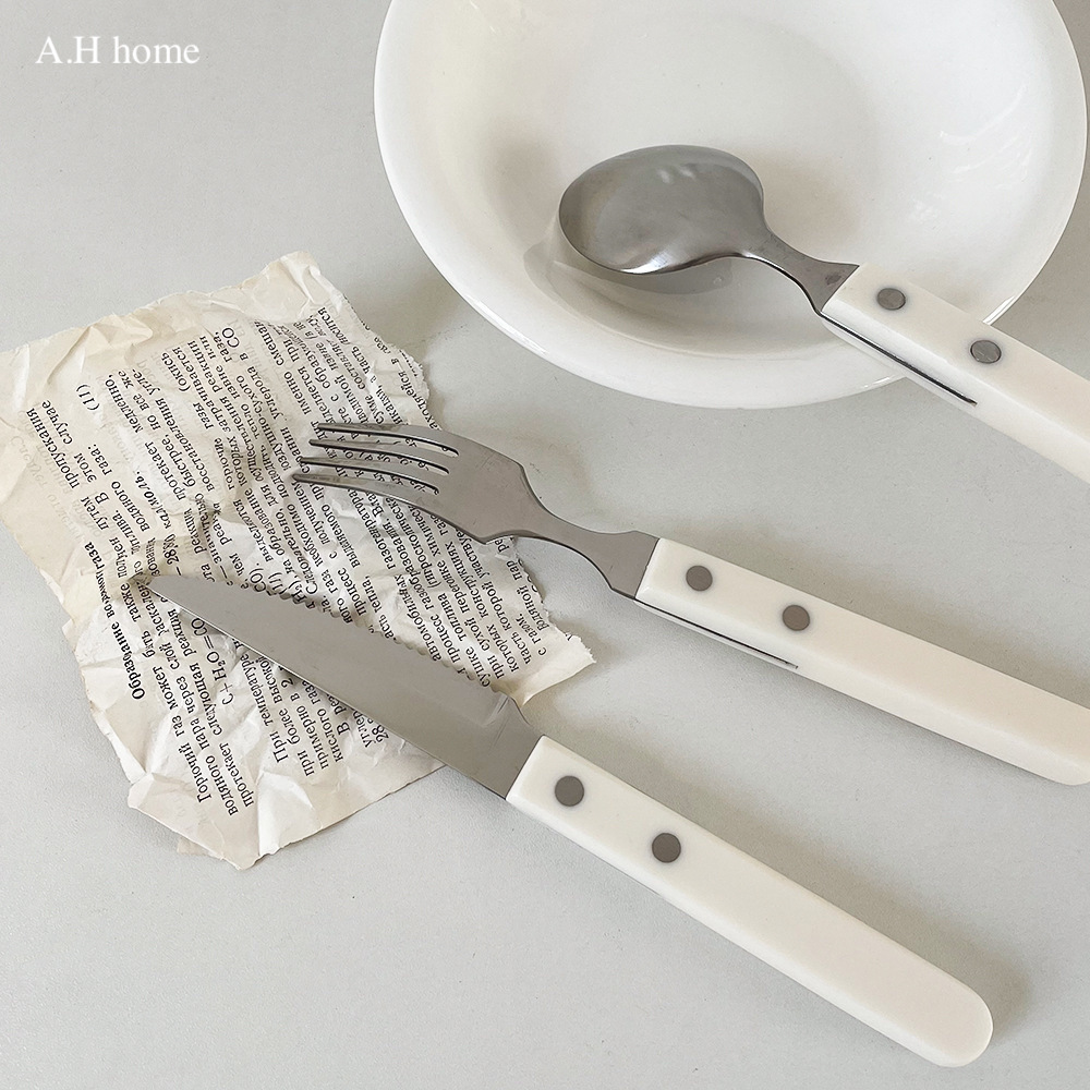 【ＡＨ603】韓國ins白柄不銹鋼餐具