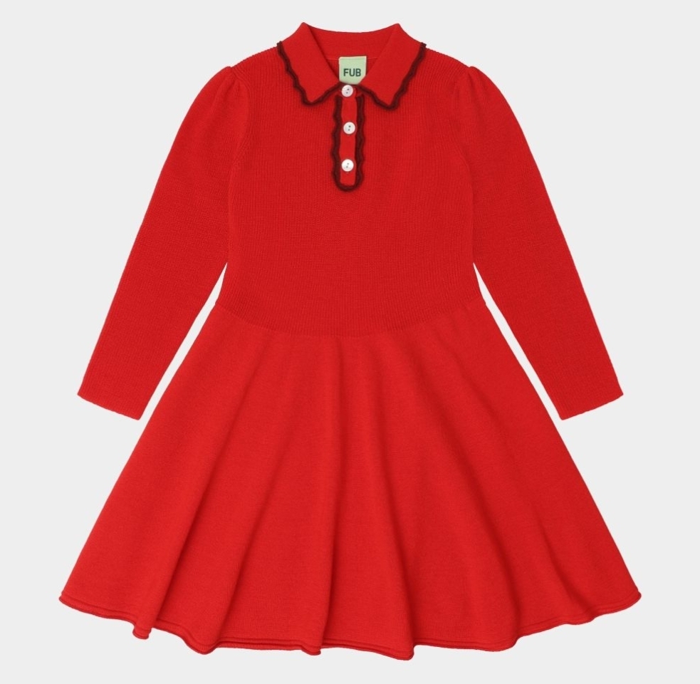 FUB 襯衫領雙線條洋裝 Peblum Dress-signal red