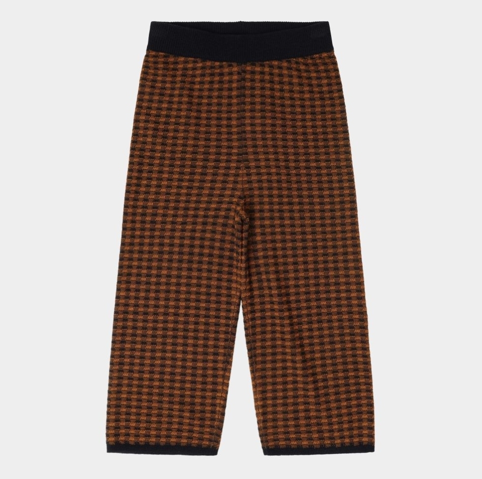 FUB 格紋直筒寬褲 Checked Pants-dark navy/burnt amber