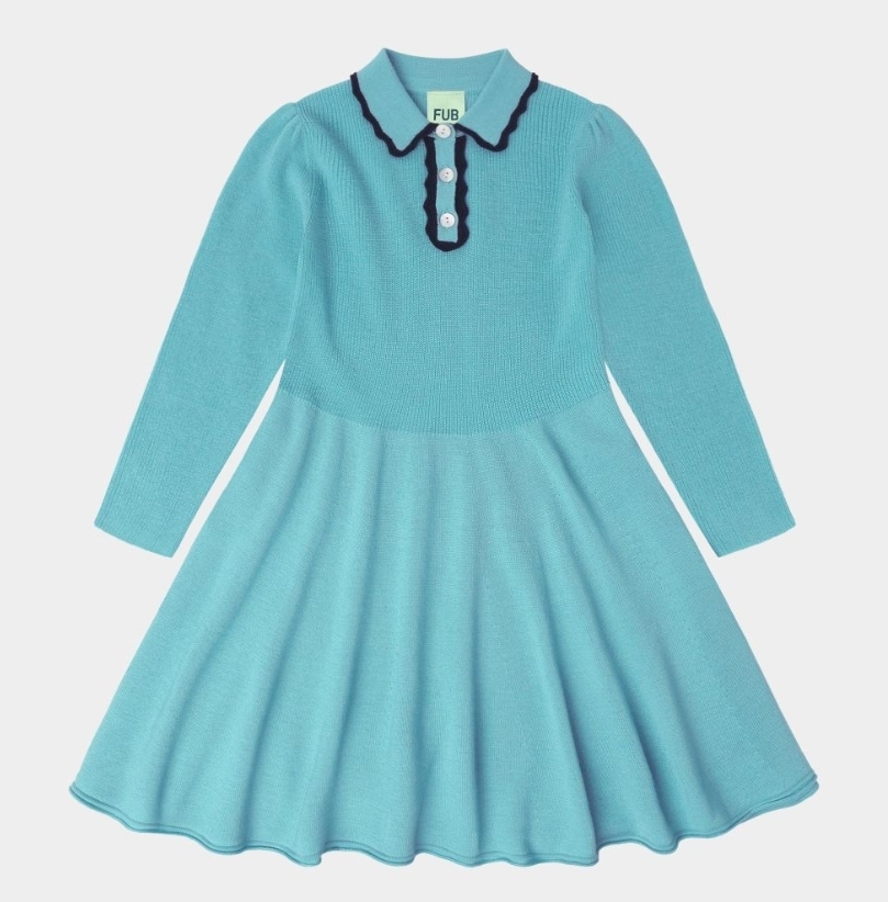 FUB 襯衫領雙線條洋裝 Peblum Dress-aqua